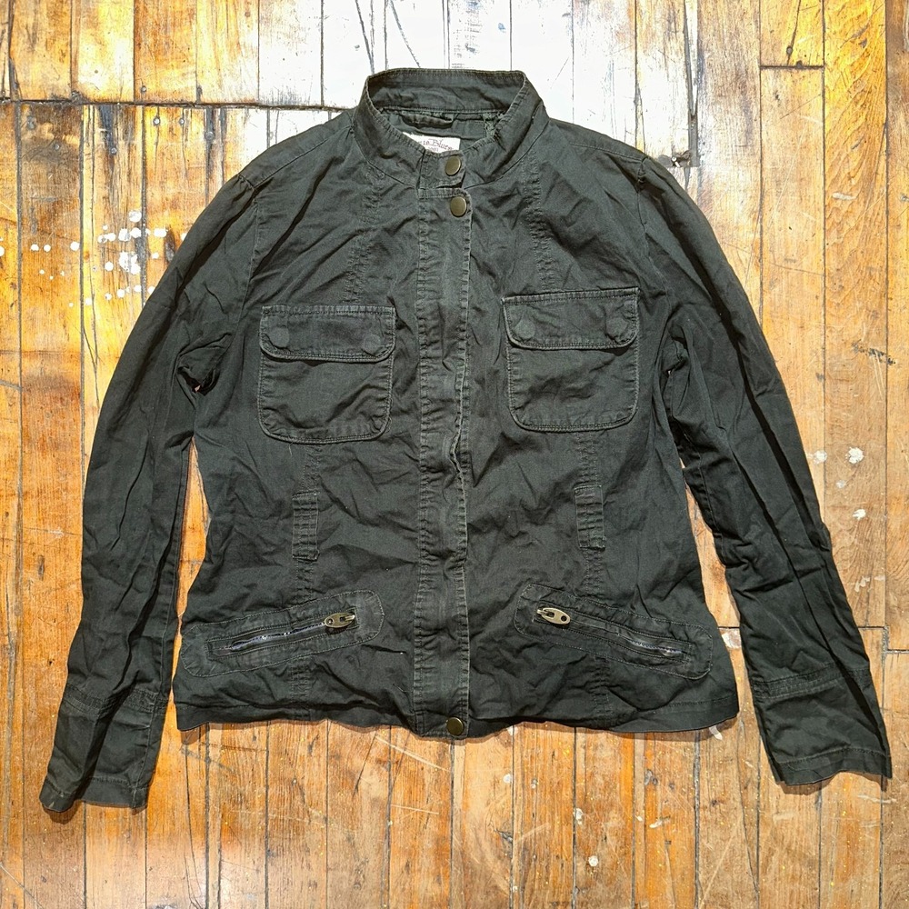 Paris Blues‎ Utility Jacket Women Medium Green Ramie Long Sleeve Snap Inside Zip